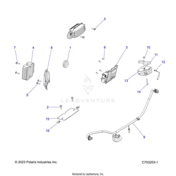 An Image of a Genuine Polaris Parts Schematic Diagram showing the schematic - ELECTRICAL: HARNESS COMPONENTS AND RELATED - 2025 POLARIS RZR 900 TRAIL SPORT