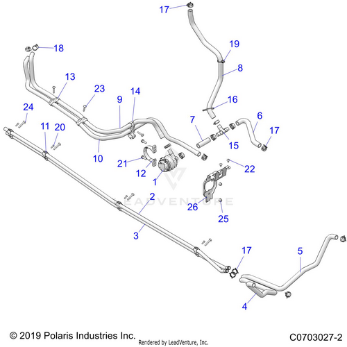 An Image of a Genuine Polaris Parts Schematic Diagram showing the schematic - ENGINE: COOLING ROUTING MANIFOLD - 2022 POLARIS RZR PRO XP ULTIMATE ROCKFORD LE