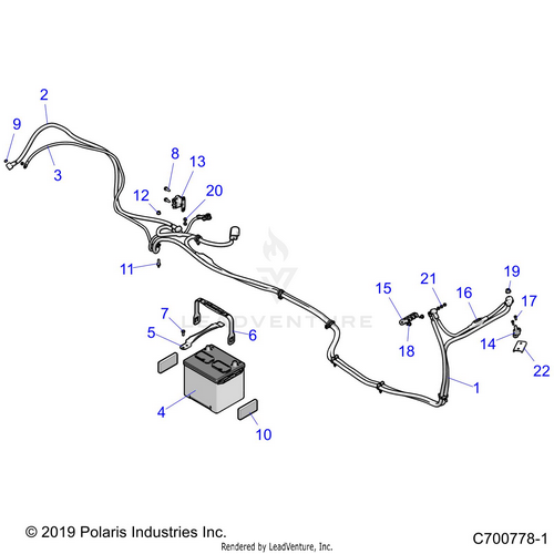 An Image of a Genuine Polaris Parts Schematic Diagram showing the schematic - ELECTRICAL: BATTERY - 2020 POLARIS RZR TURBO S 4