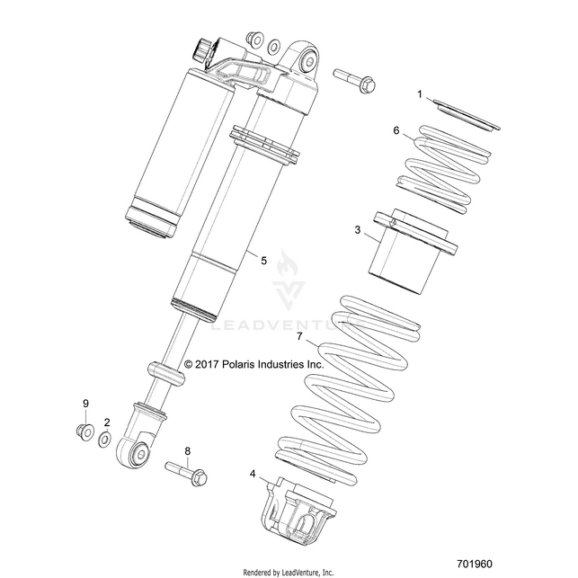 An Image of a Genuine Polaris Parts Schematic Diagram showing the schematic - SUSPENSION: FRONT SHOCK MOUNTING - 2018 POLARIS RZR XP 4 TURBO