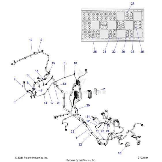An Image of a Genuine Polaris Parts Schematic Diagram showing the schematic - ELECTRICAL: WIRE HARNESS - 2024 POLARIS RZR XP 1000 SPORT