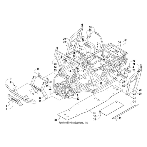 Line drawing of the Arctic Cat Main Frame (Inc. 2-3) with numbered parts labeled, showing dashboard, floor panels, side supports, and mounting brackets—perfect for identifying OEM Arctic Cat parts.