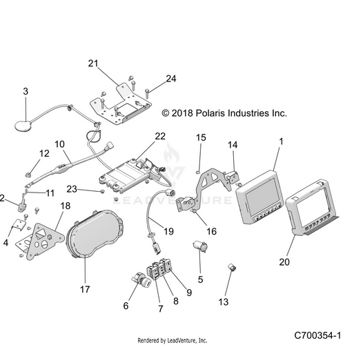 An Image of a Genuine Polaris Parts Schematic Diagram showing the schematic - ELECTRICAL: DASH INSTRUMENTS AND CONTROLS - 2019 POLARIS RZR XP TURBO S
