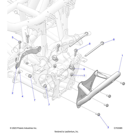 An Image of a Genuine Polaris Parts Schematic Diagram showing the schematic - CHASSIS: FRONT GEARCASE AND BUMPER MOUNTING - 2024 POLARIS RZR PRO R ULTIMATE