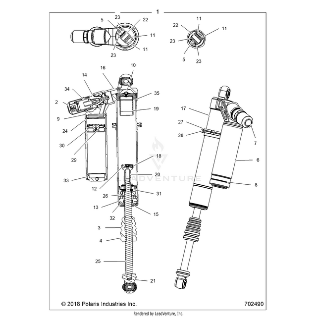 An Image of a Genuine Polaris Parts Schematic Diagram showing the schematic - SUSPENSION: FRONT SHOCK INTERNALS - 2019 POLARIS RZR TURBO 4