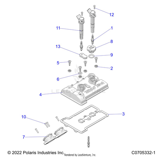 An Image of a Genuine Polaris Parts Schematic Diagram showing the schematic - ENGINE: THROTTLE BODY AND VALVE COVER - 2021 POLARIS RZR PRO XP 4 PREMIUM CA
