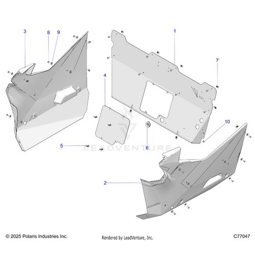 An Image of a Genuine Polaris Parts Schematic Diagram showing the schematic - BODY: REAR AND SIDE PANELS - 2026 POLARIS RZR PRO R RACE H.O.