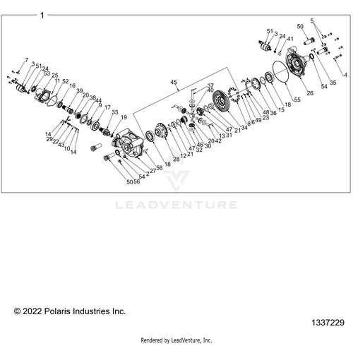 An Image of a Genuine Polaris Parts Schematic Diagram showing the schematic - DRIVE TRAIN: GEARCASE FRONT INTERNALS - 2023 POLARIS RZR PRO R 4 ULTIMATE TROY LEE DESIGNS