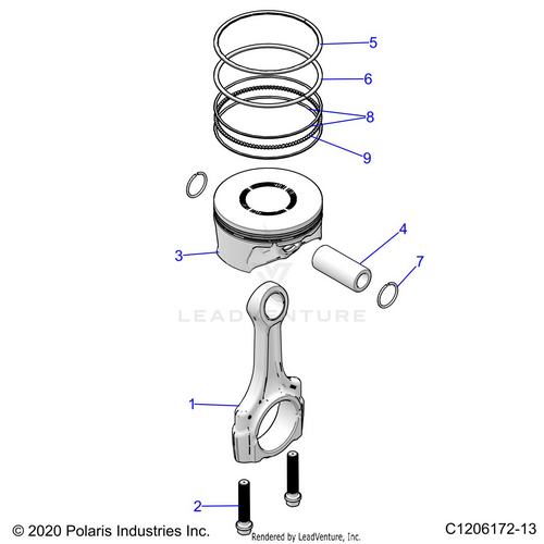 An Image of a Genuine Polaris Parts Schematic Diagram showing the schematic - ENGINE: PISTON AND ROD - 2022 POLARIS RZR PRO R SPORT/PREMIUM