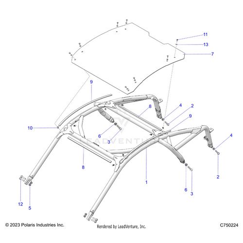 An Image of a Genuine Polaris Parts Schematic Diagram showing the schematic - CHASSIS: CAB FRAME - 2025 POLARIS RZR PRO R ULTIMATE
