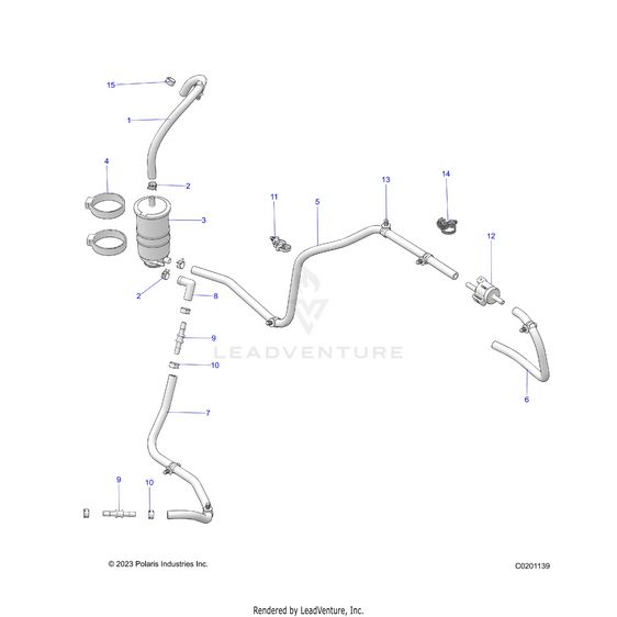 An Image of a Genuine Polaris Parts Schematic Diagram showing the schematic - FUEL: SYSTEM EVAP SYSTEM  - 2023 POLARIS RZR 200 TROY LEE DESIGNS EVAP