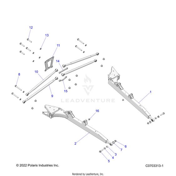 An Image of a Genuine Polaris Parts Schematic Diagram showing the schematic - SUSPENSION: REAR CONTROL ARMS - 2022 POLARIS RZR XP 1000 HIGH LIFTER