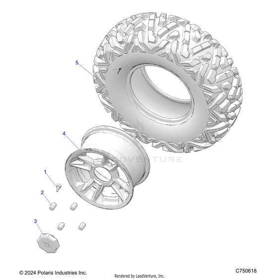 An Image of a Genuine Polaris Parts Schematic Diagram showing the schematic - WHEELS: REAR - 2026 POLARIS RZR 900 TRAIL S SPORT