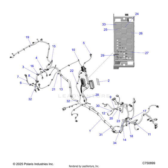 An Image of a Genuine Polaris Parts Schematic Diagram showing the schematic - ELECTRICAL: WIRE HARNESS  - 2026 POLARIS RZR XP S 1000 ULTIMATE