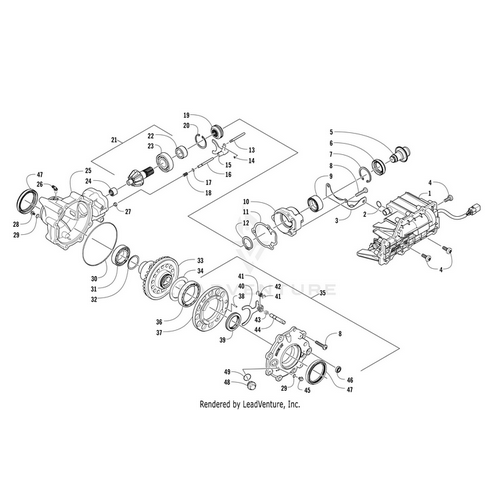 Exploded view technical diagram with labeled parts of a mechanical assembly, including gears, shafts, housings, and fasteners like the Elbow Fitting by Arctic Cat. Each part is numbered; the black-and-white image has no shading.