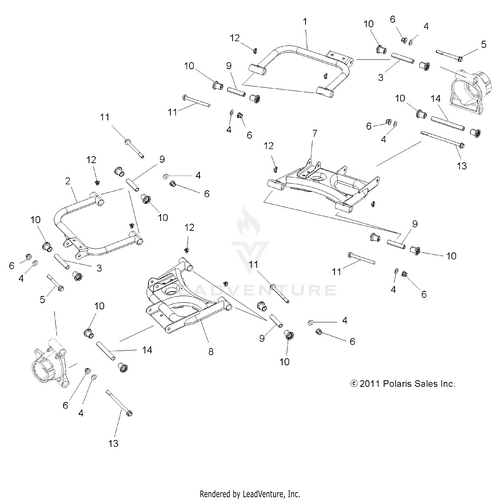 An Image of a Genuine Polaris Parts Schematic Diagram showing the schematic - SUSPENSION: REAR CONTROL ARMS - 2016 POLARIS RZR 570