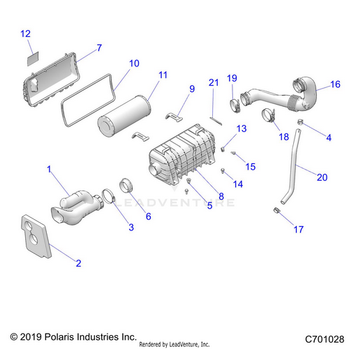An Image of a Genuine Polaris Parts Schematic Diagram showing the schematic - ENGINE: AIR INTAKE SYSTEM - 2025 POLARIS RZR 900 TRAIL S