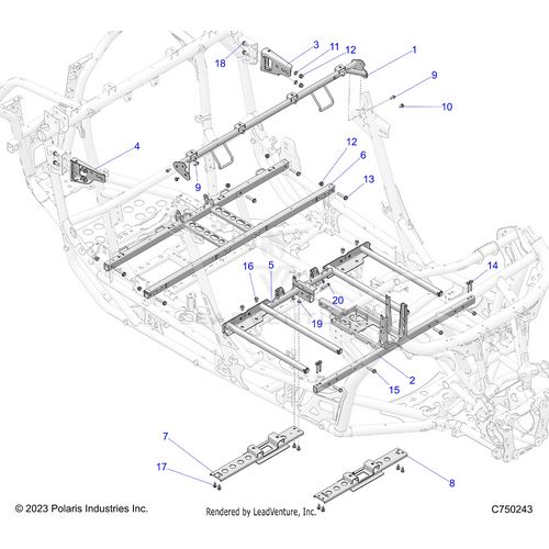 An Image of a Genuine Polaris Parts Schematic Diagram showing the schematic - CHASSIS: MOUNTING AND BRACKETS - 2026 POLARIS RZR PRO S 4 ULTIMATE EVAP LE