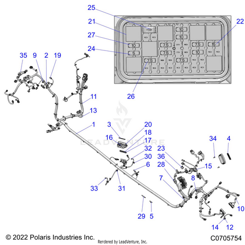 An Image of a Genuine Polaris Parts Schematic Diagram showing the schematic - ELECTRICAL: WIRE HARNESS CHASSIS - 2023 POLARIS RZR PRO XP 4 PREMIUM