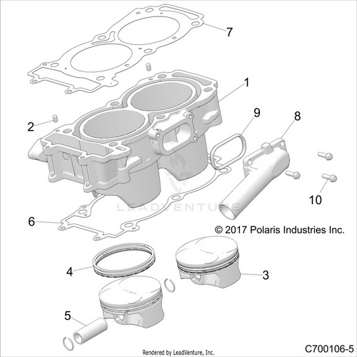 An Image of a Genuine Polaris Parts Schematic Diagram showing the schematic - ENGINE: CYLINDER AND PISTON - 2022 POLARIS RZR RS1 EPS