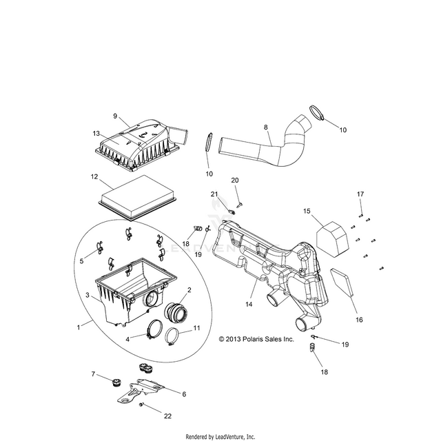 An Image of a Genuine Polaris Parts Schematic Diagram showing the schematic - ENGINE: AIR INTAKE SYSTEM - 2015 POLARIS RZR 570