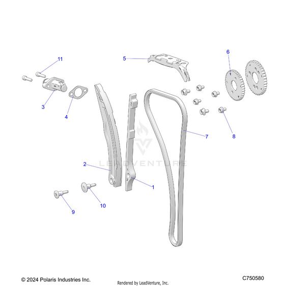 An Image of a Genuine Polaris Parts Schematic Diagram showing the schematic - ENGINE: CAM CHAIN AND TENSIONER - 2026 POLARIS RZR XP S 4 1000 ULTIMATE