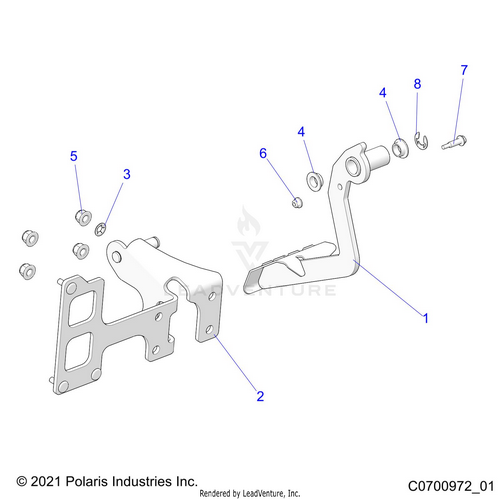An Image of a Genuine Polaris Parts Schematic Diagram showing the schematic - BRAKES: PEDAL AND MASTER CYLINDER - 2023 POLARIS RZR 900 TRAIL S