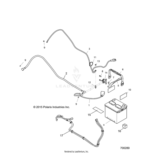 An Image of a Genuine Polaris Parts Schematic Diagram showing the schematic - ELECTRICAL: BATTERY - 2017 POLARIS RZR XP 1000