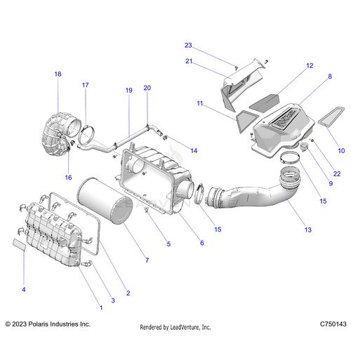 An Image of a Genuine Polaris Parts Schematic Diagram showing the schematic - ENGINE: AIR INTAKE SYSTEM - 2025 POLARIS RZR PRO R RACE REPLICA LE EVAP