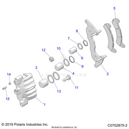 An Image of a Genuine Polaris Parts Schematic Diagram showing the schematic - BRAKES: CALIPER FRONT - 2021 POLARIS RZR PRO XP ULTIMATE CA