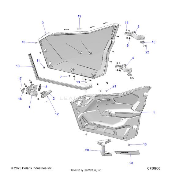 An Image of a Genuine Polaris Parts Schematic Diagram showing the schematic - BODY: DOORS - 2026 POLARIS RZR PRO R LE