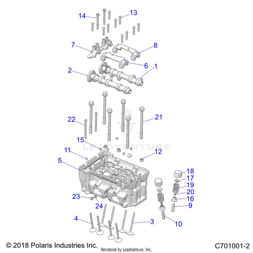 An Image of a Genuine Polaris Parts Schematic Diagram showing the schematic - ENGINE: CYLINDER HEAD AND VALVES - 2020 POLARIS RZR XP TURBO