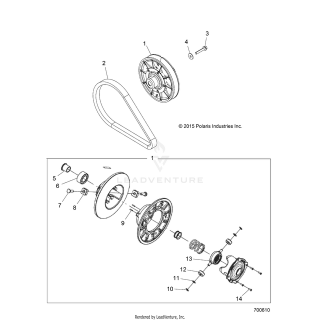 An Image of a Genuine Polaris Parts Schematic Diagram showing the schematic - DRIVE TRAIN: SECONDARY CLUTCH - 2016 POLARIS RZR S 900