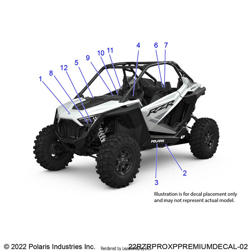 An Image of a Genuine Polaris Parts Schematic Diagram showing the schematic - BODY: DECALS STANDARD - 2021 POLARIS RZR PRO XP PREMIUM CA
