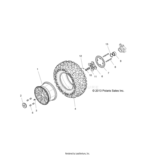 An Image of a Genuine Polaris Parts Schematic Diagram showing the schematic - WHEELS: REAR - 2015 POLARIS RZR XP 4 1000