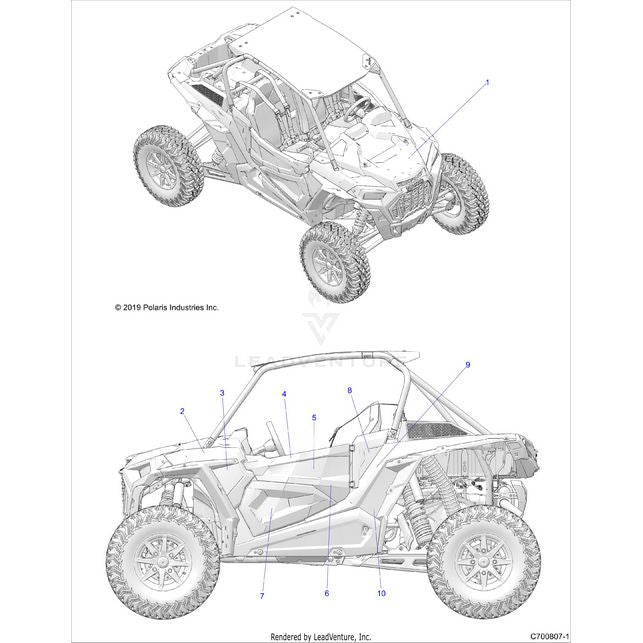 An Image of a Genuine Polaris Parts Schematic Diagram showing the schematic - BODY: DECALS GRAPHICS MATTE NAVY - 2020 POLARIS RZR TURBO S