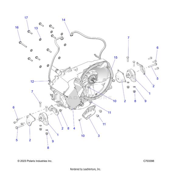 An Image of a Genuine Polaris Parts Schematic Diagram showing the schematic - DRIVE TRAIN: GEARCASE MAIN MOUNTING - 2024 POLARIS RZR PRO R 4 ULTIMATE