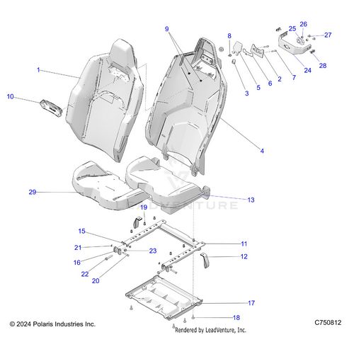 An Image of a Genuine Polaris Parts Schematic Diagram showing the schematic - BODY: SEAT ASM & MOUNTING REAR - 2025 POLARIS RZR PRO R 4 RACE REPLICA LE EVAP