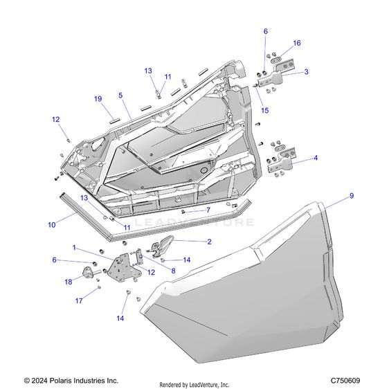 An Image of a Genuine Polaris Parts Schematic Diagram showing the schematic - BODY: DOORS - 2025 POLARIS RZR PRO R RACE REPLICA LE EVAP