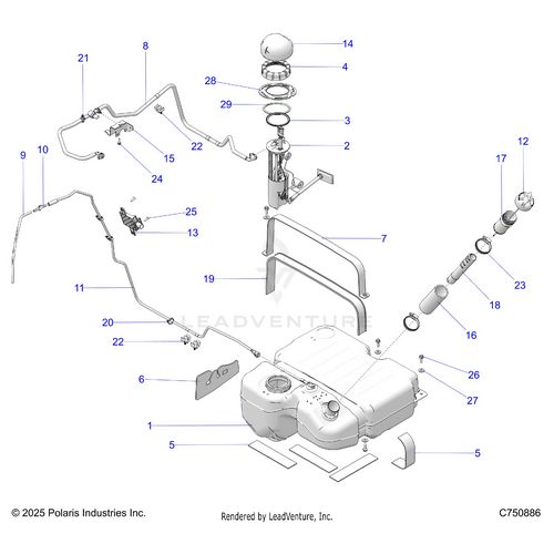 An Image of a Genuine Polaris Parts Schematic Diagram showing the schematic - FUEL: SYSTEM STD. - 2026 POLARIS RZR PRO XP ULTIMATE