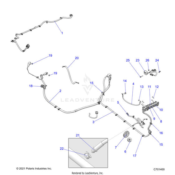 An Image of a Genuine Polaris Parts Schematic Diagram showing the schematic - ELECTRICAL: WIRE HARNESS PERIPHERAL - 2023 POLARIS RZR PRO R ULTIMATE