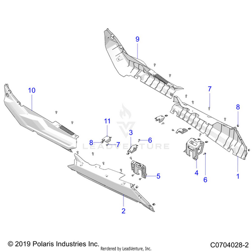 An Image of a Genuine Polaris Parts Schematic Diagram showing the schematic - BODY: ROCKERS - 2020 POLARIS RZR PRO XP 4