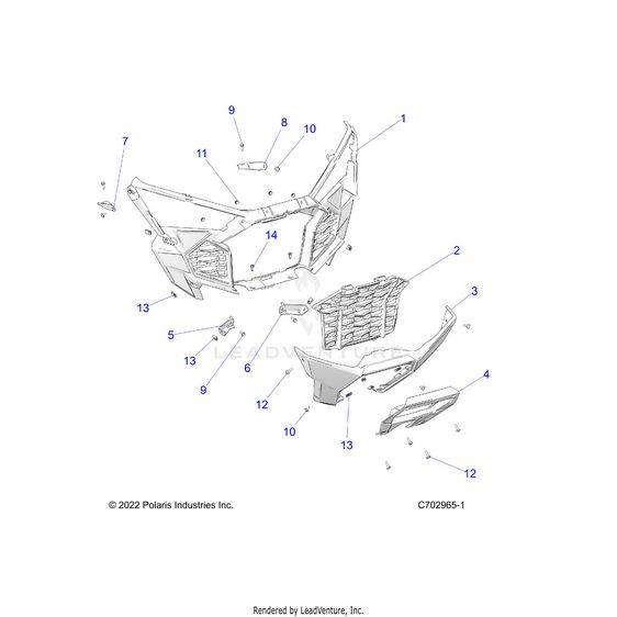 An Image of a Genuine Polaris Parts Schematic Diagram showing the schematic - BODY: FRONT BUMPER - 2024 POLARIS RZR TURBO R 4 PREMIUM