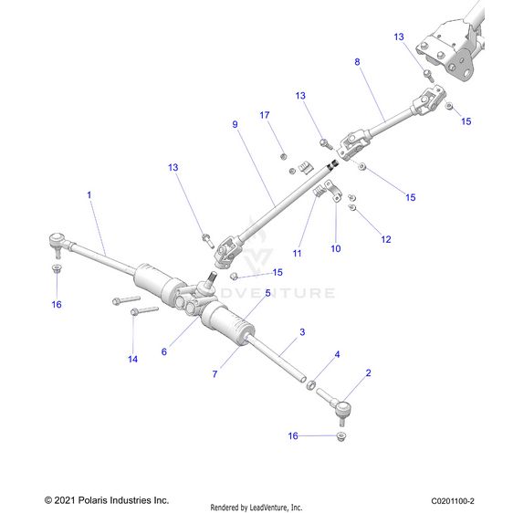 An Image of a Genuine Polaris Parts Schematic Diagram showing the schematic - STEERING: LOWER - 2023 POLARIS RZR 200 EVAP