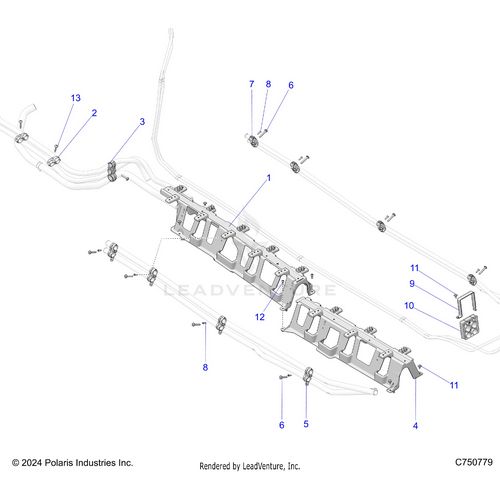 An Image of a Genuine Polaris Parts Schematic Diagram showing the schematic - ENGINE: COOLING MOUNTING - 2025 POLARIS RZR PRO XP 4 PREMIUM