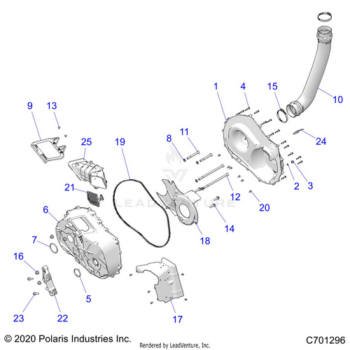 An Image of a Genuine Polaris Parts Schematic Diagram showing the schematic - DRIVE TRAIN: CLUTCH COVER AND DUCTING - 2022 POLARIS RZR PRO XP 4 SPORT EVAP