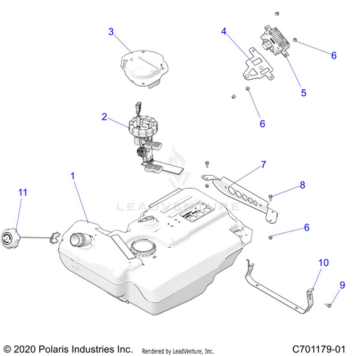An Image of a Genuine Polaris Parts Schematic Diagram showing the schematic - BODY: FUEL TANK AND RELATED - 2021 POLARIS RZR TURBO S