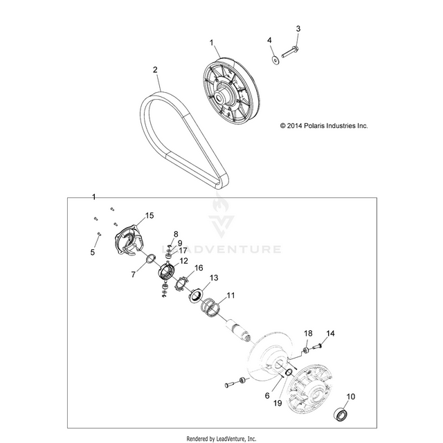 An Image of a Genuine Polaris Parts Schematic Diagram showing the schematic - DRIVE TRAIN: SECONDARY CLUTCH - 2015 POLARIS RZR 900/900 EPS
