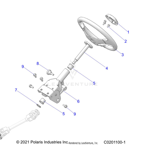 An Image of a Genuine Polaris Parts Schematic Diagram showing the schematic - STEERING: UPPER - 2023 POLARIS RZR 200 EVAP