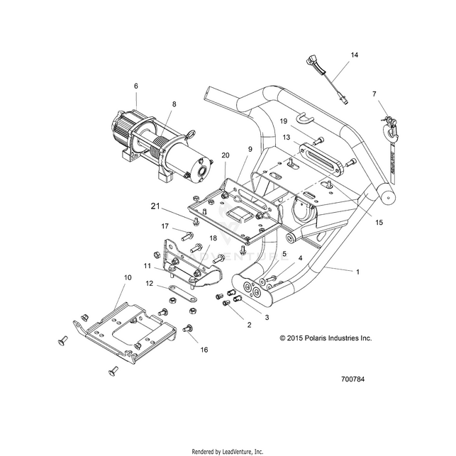 An Image of a Genuine Polaris Parts Schematic Diagram showing the schematic - ACCESSORY: FRONT BUMPER W/WINCH - 2016 POLARIS RZR XP 1000